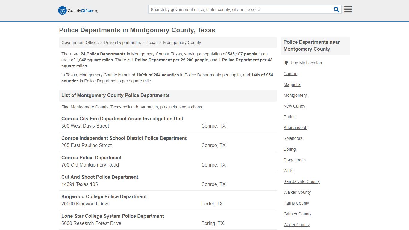 Police Departments in Montgomery County, Texas - County Office